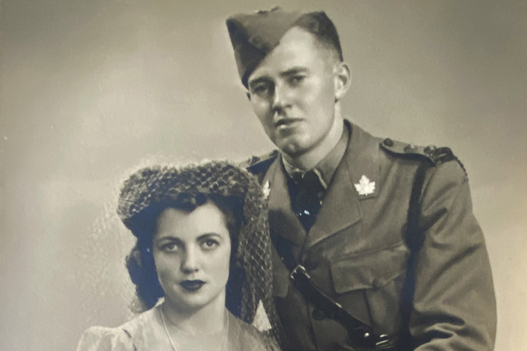 The wedding photo of Major John (Jack) Vernon Love with his wife Margaret Fisher Ferguson (later Fallis) on July 11, 1941, six weeks before heading off to war. (Photo: Courtesy of the Fallis family)