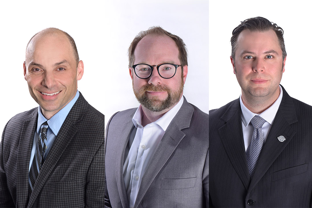 From left: Dr. Vince Bruni-Bossio (PhD), Dr. Devan Mescall (PhD), and Dr. Regan Schmidt (PhD). (Photos: Submitted)